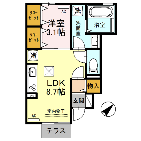 熊本市北区清水新地のアパートの間取り