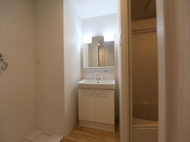 洗面設備　脱衣所　独立洗面台（シャンプードレッサー付）収納スペース有