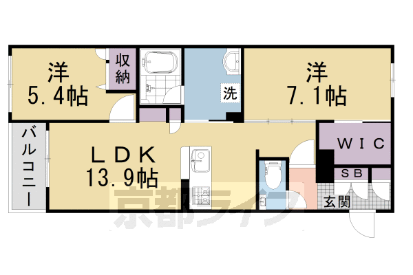 京都市中京区西ノ京車坂町のマンションの間取り