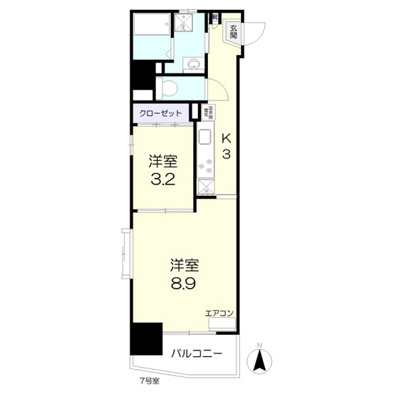 岡山市北区岡町のマンションの間取り