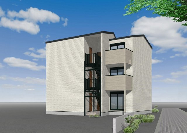 建物外観　白×ベージュを基調とした洗練された外観（イメージパース）