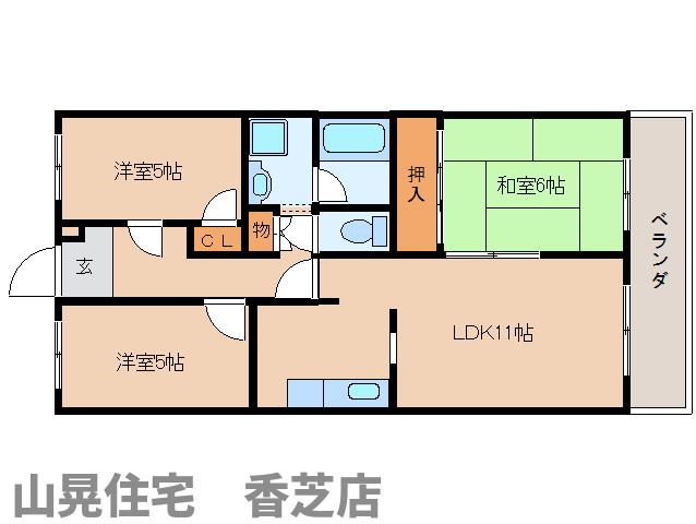 香芝市瓦口のマンションの間取り