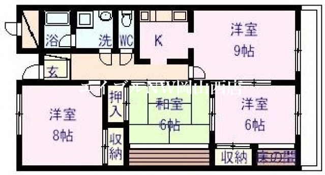 岡山市北区伊島町のマンションの間取り