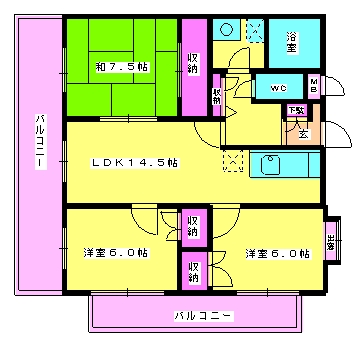 福岡市博多区井相田のマンションの間取り