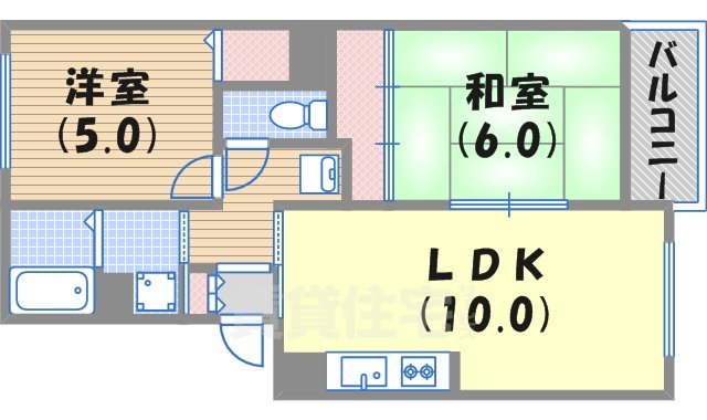 岡田山ハイツＢ棟の間取り