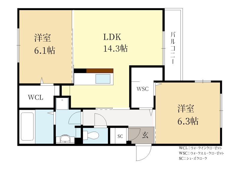 京田辺市三山木中央のアパートの間取り