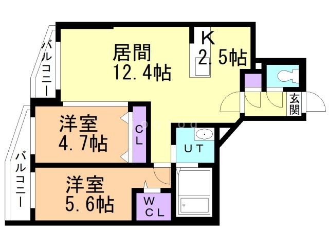 札幌市東区北七条東のマンションの間取り