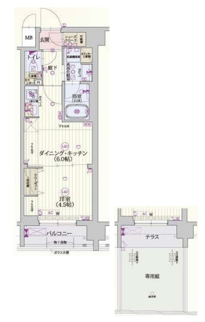 京都市南区唐橋経田町のマンションの間取り