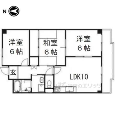 京都市下京区中堂寺坊城町のマンションの間取り