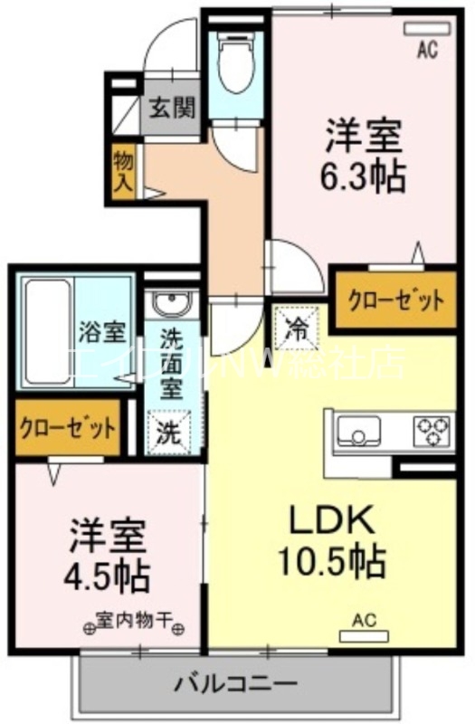 倉敷市中畝のアパートの間取り