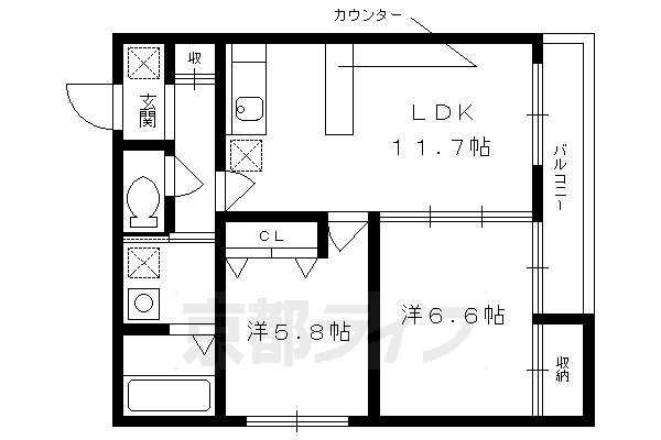 京都市南区西九条院町のマンションの間取り