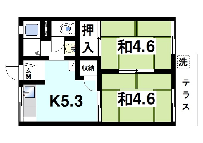 奈良市学園朝日町のアパートの間取り