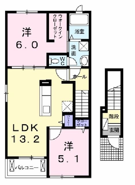 郡山市喜久田町のアパートの間取り