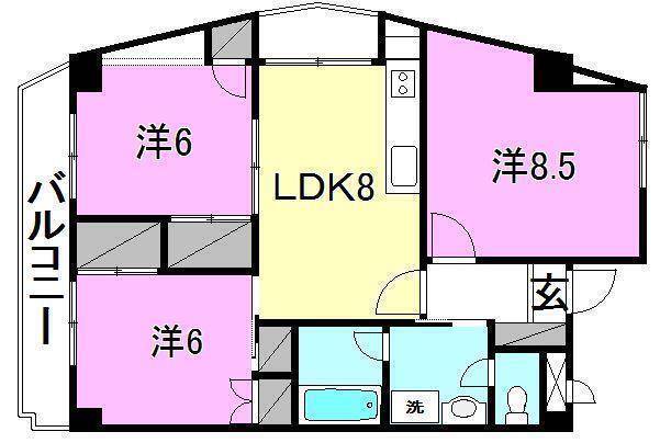 松山市古川西のマンションの間取り