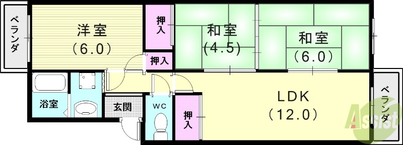 【神戸市垂水区向陽のマンションの間取り】