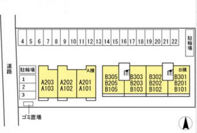 【50th古川西　Ａ棟の駐車場】