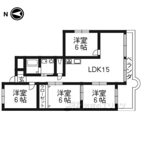 京都市山科区竹鼻竹ノ街道町のマンションの間取り