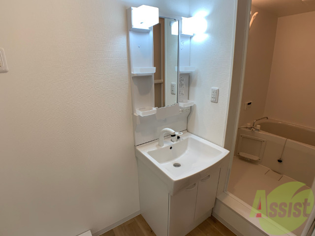 洗面設備　洗面台がありました。朝の身支度はここでバッチリ決めてください