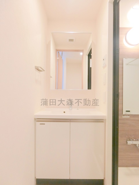 洗面設備　洗面脱衣所　鏡裏収納の独立洗面台