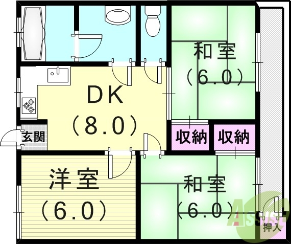 明石市北朝霧丘のマンションの間取り