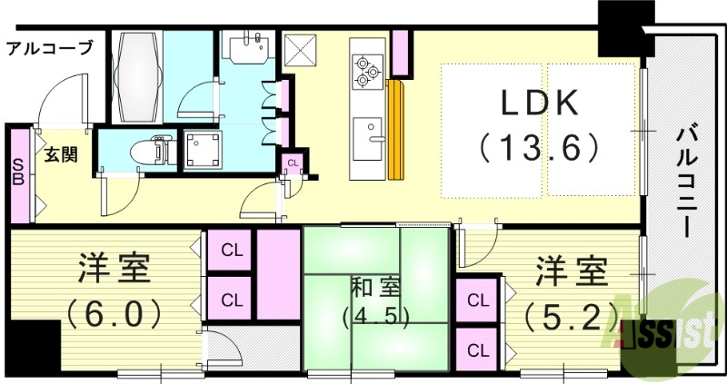 神戸市長田区若松町のマンションの間取り