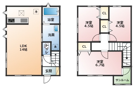 二面賃貸住居の間取り