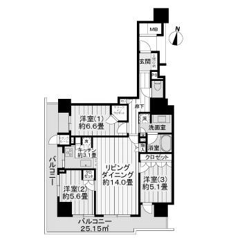 仙台市青葉区国分町のマンションの間取り