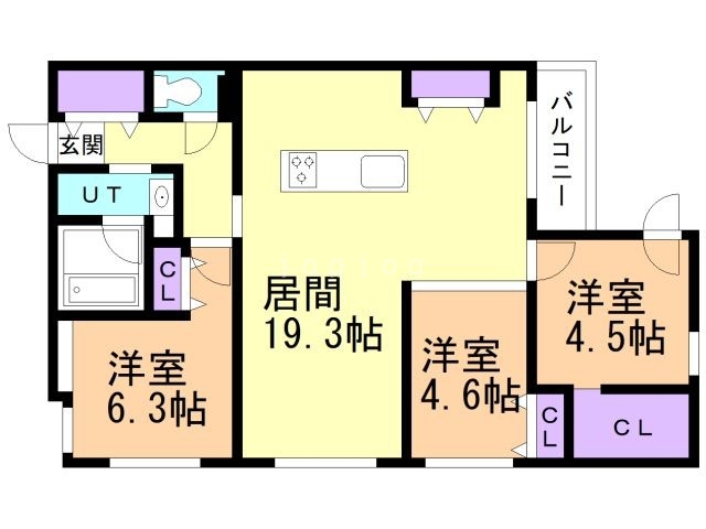 札幌市中央区南十条西のマンションの間取り