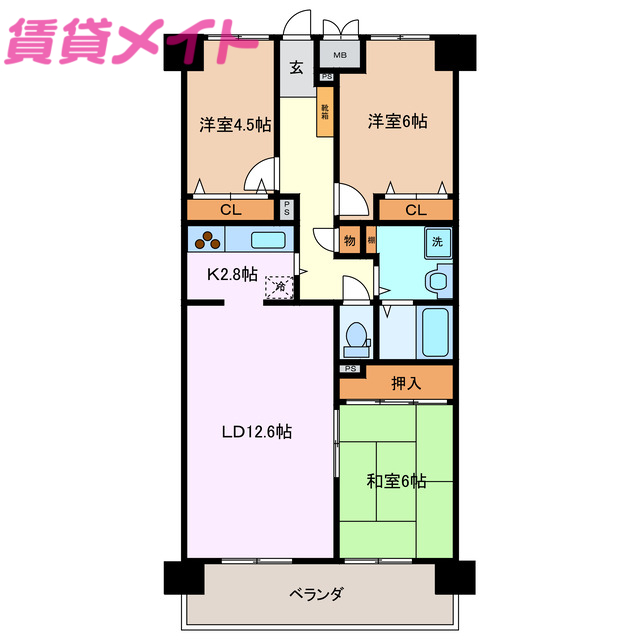 四日市市下之宮町のマンションの間取り