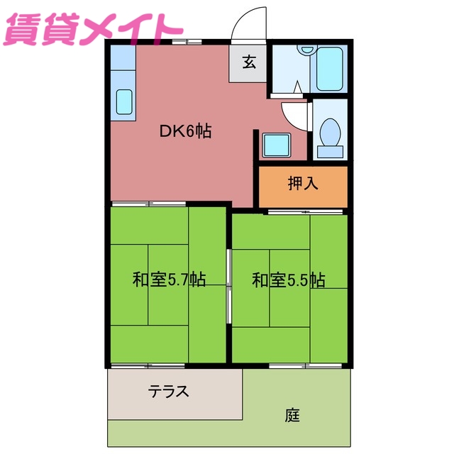 四日市市平津新町のアパートの間取り