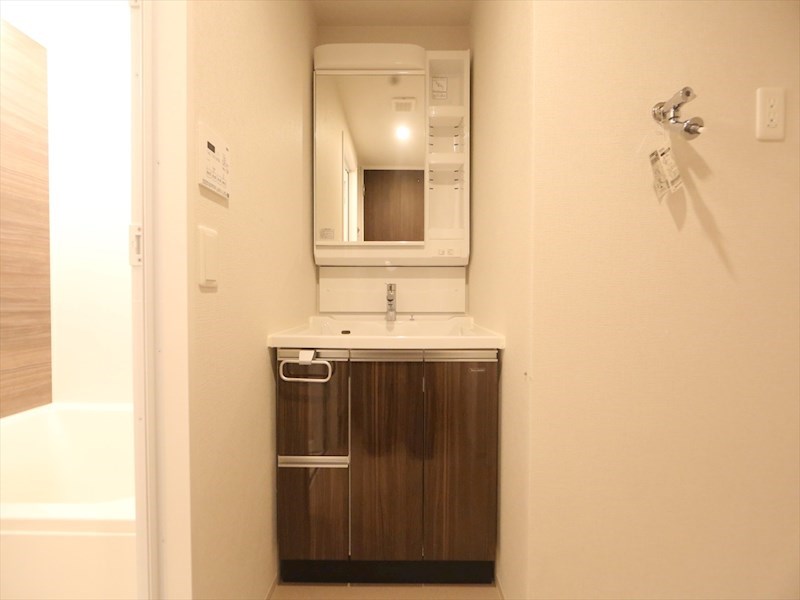 洗面設備　脱衣所　独立洗面台（シャンプードレッサー付）収納スペース有