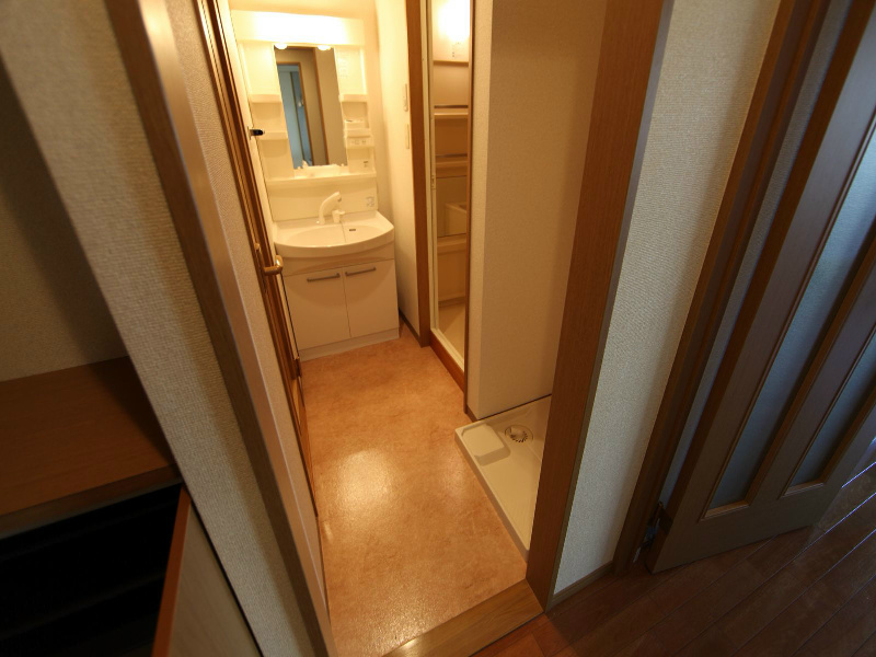 洗面設備　脱衣所　独立洗面台（シャンプードレッサー付）収納スペース有