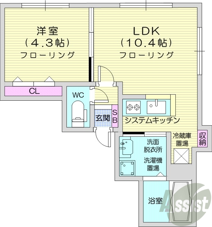 札幌市豊平区月寒西三条のマンションの間取り