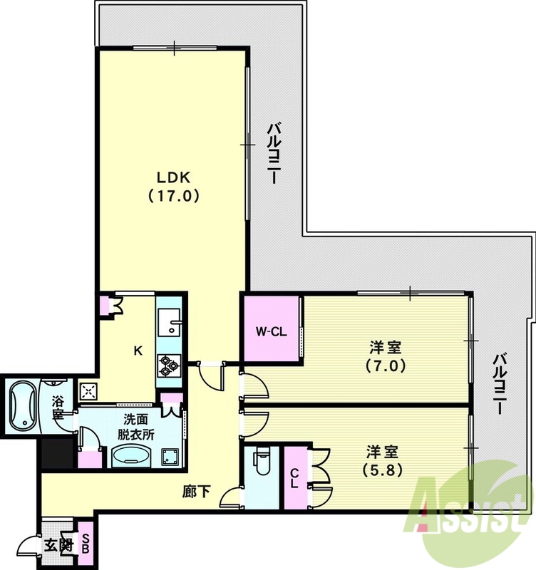 【神戸市中央区中山手通のマンションの間取り】