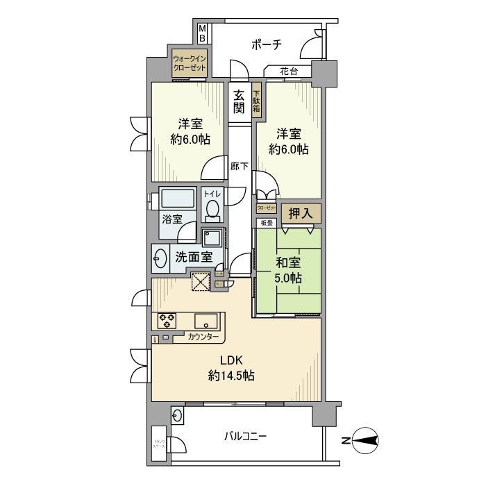 川越市連雀町のマンションの間取り