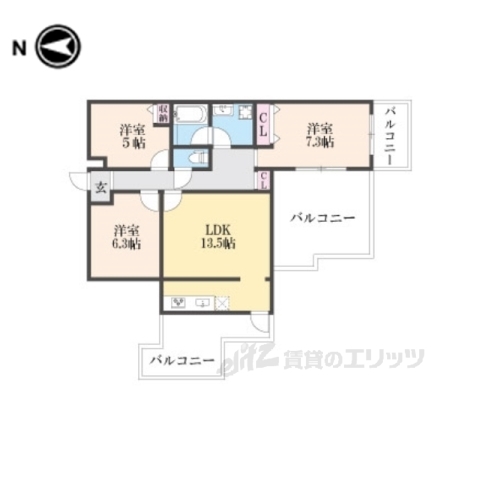 京都市左京区岡崎入江町のマンションの間取り