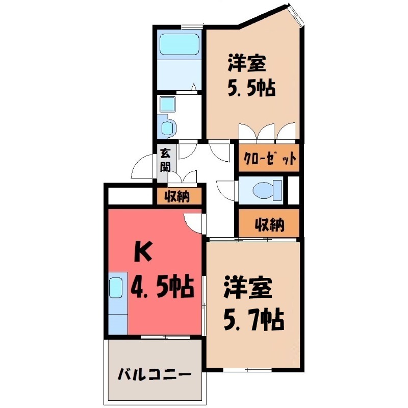 宇都宮市竹林町のマンションの間取り