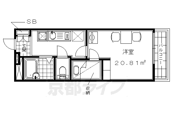 京都市伏見区桃山町大島のマンションの間取り