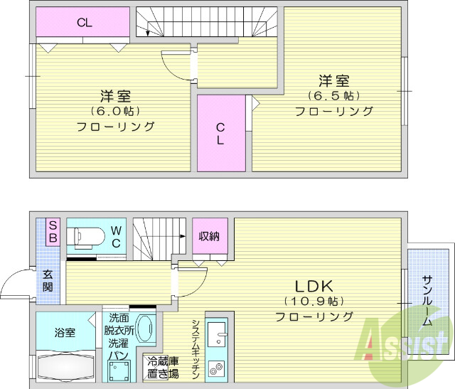 仙台市青葉区愛子東のアパートの間取り