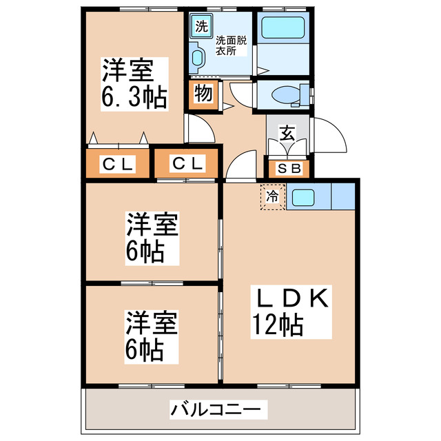 熊本市東区花立のマンションの間取り