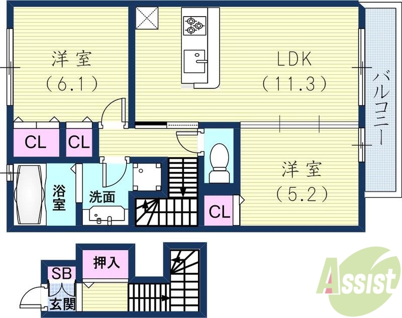 神戸市北区有野町有野のアパートの間取り