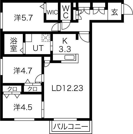 札幌市東区北十二条東のマンションの間取り