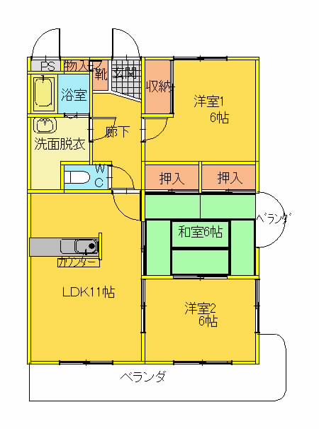 熊本市北区清水新地のマンションの間取り