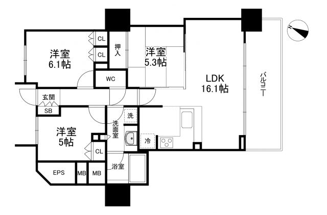 大阪市福島区鷺洲のマンションの間取り