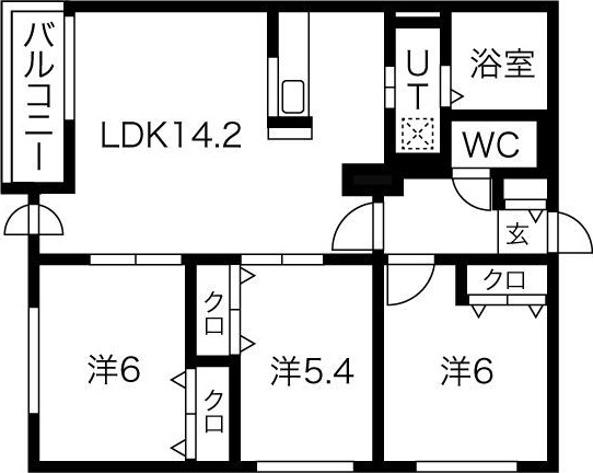 札幌市東区本町一条のマンションの間取り