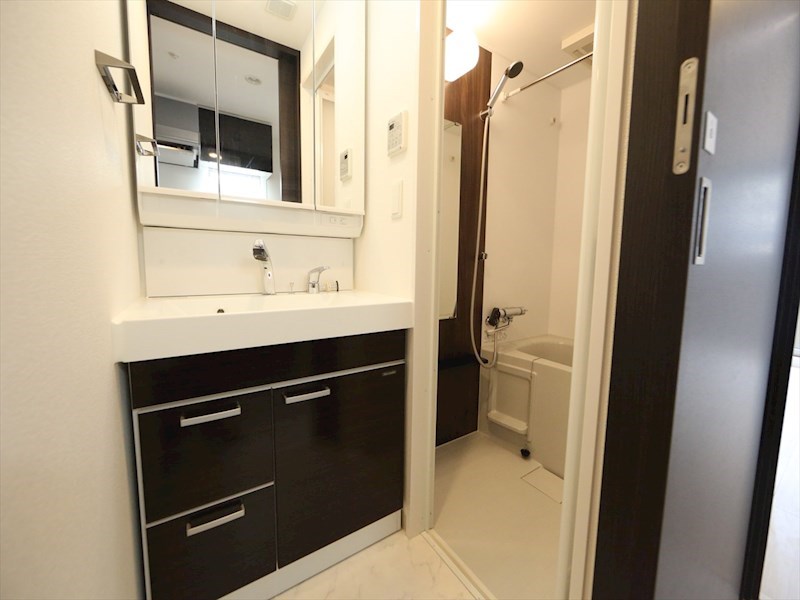 洗面設備　脱衣所　独立洗面台（シャンプードレッサー付）収納スペース有