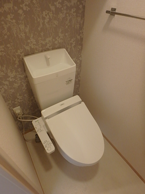 トイレ　シャワートイレ、収納棚あり