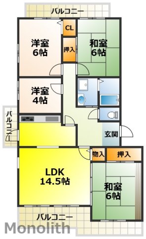 泉北城山台2丁14号棟の間取り写真