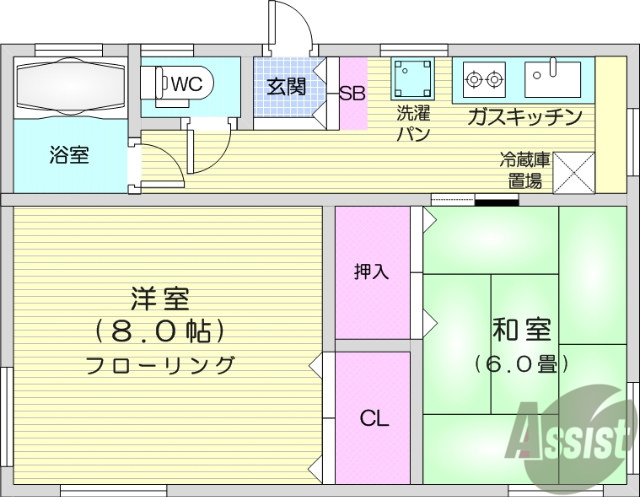 仙台市宮城野区新田のアパートの間取り