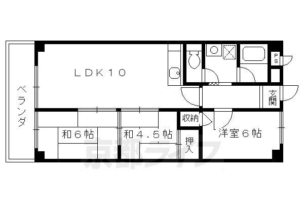 京都市南区唐橋琵琶町のマンションの間取り